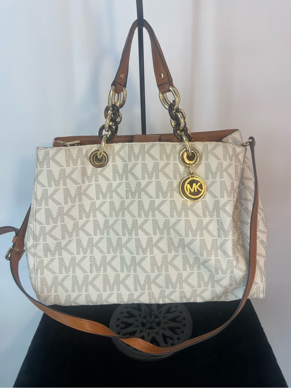 Michael Kors White Logo Tote with Brown chain & Leather Cynthia Medium bag